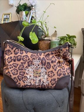 Juicy Couture Leopard Print Wristlet in Brown with Gold Accents